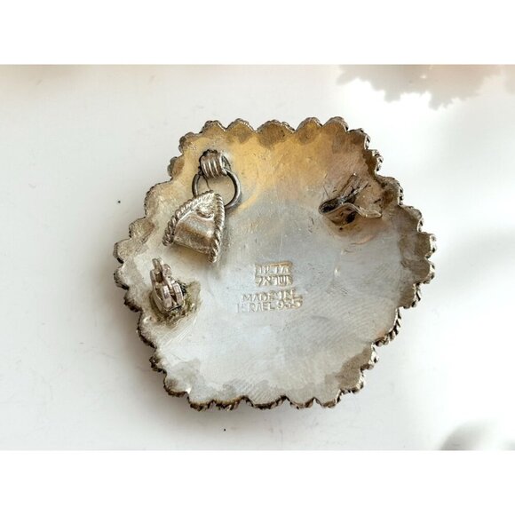 Israeli Made Coral Accented Filigree Beaded Sterling Silver 935 Vintage Pendant - Picture 4 of 10